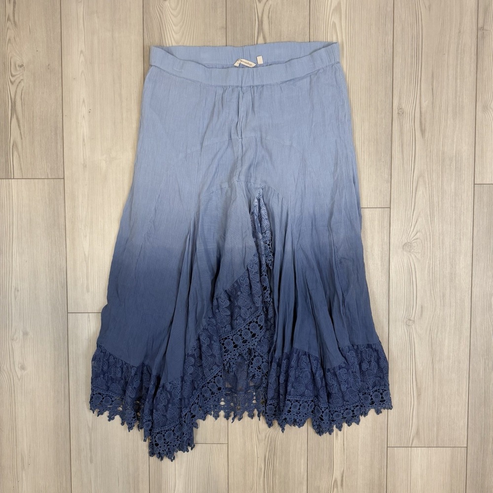 NEW Soft Surroundings Large Blue Ombré Maxi Skirt Crochet Detail Pull On Boho